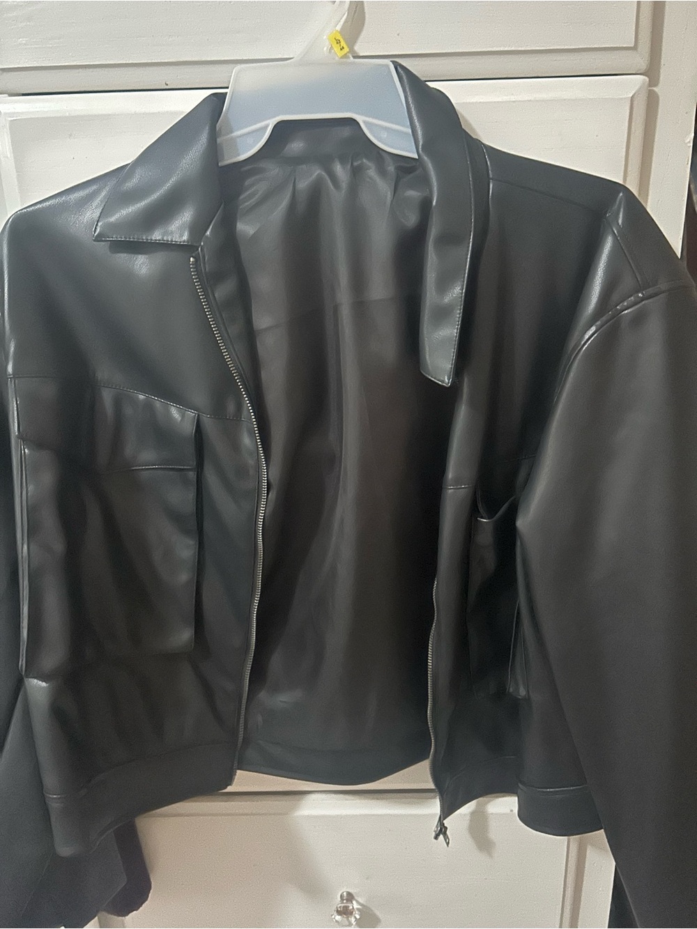 Black Faux Leather Jacket - Women's Classic Zip Front